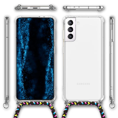 NALIA Handykette für Samsung Galaxy S22 – Transparentes Hybrid-Case & Band – HANGIT (Anti-Gelb Rückseite & Verstellbar) – Marke aus Berlin Schwarz Bunt NALIA Transparente Hülle