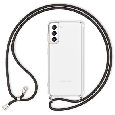 NALIA Handykette für Samsung Galaxy S22 Plus – Transparentes Hybrid-Case & Band – HANGIT (Anti-Gelb Rückseite & Verstellbar) – Marke aus Berlin Schwarz NALIA Transparente Hülle