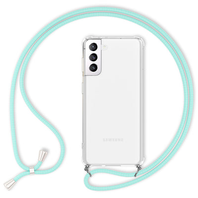 NALIA Handykette für Samsung Galaxy S22 Plus – Transparentes Hybrid-Case & Band – HANGIT (Anti-Gelb Rückseite & Verstellbar) – Marke aus Berlin Mint-Grün NALIA Transparente Hülle