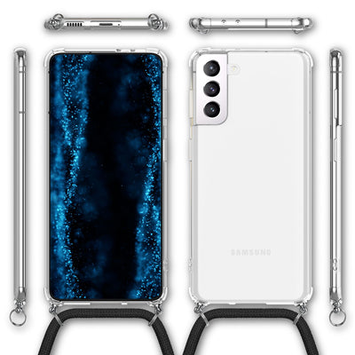 NALIA Handykette für Samsung Galaxy S22 Plus – Transparentes Hybrid-Case & Band – HANGIT (Anti-Gelb Rückseite & Verstellbar) – Marke aus Berlin Schwarz NALIA Transparente Hülle