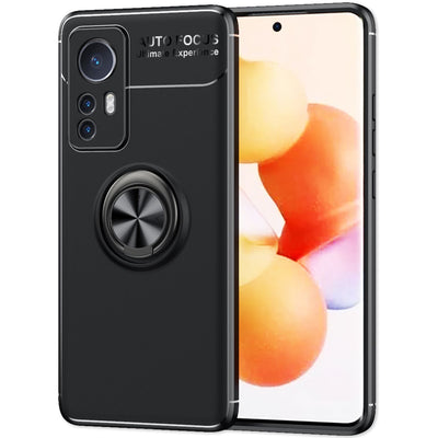 NALIA Ringhülle für Xiaomi 12 / 12X – Ring-Ständer 360° & für Magnet-Halter – GRIP360 (Mattiertes Silikon Case) – Marke aus Berlin Schwarz NALIA Protective Hülle