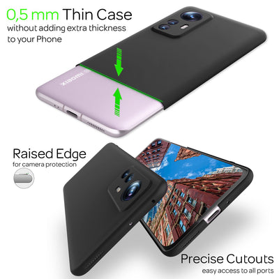 NALIA Ultra Slim Hardcase für Xiaomi 12 / 12X – Anti-Fingerabdruck & 0.5mm Dünn – PUREFIT (Matt & Leicht) – Marke aus Berlin Schwarz NALIA SlimFit Hülle