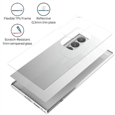 NALIA Spiegel Hartglas Case kompatibel mit Samsung Galaxy S22 Ultra Hülle, Klarer Spiegeleffekt Mirror Hardcase Robust 9H Tempered Glass & Silikon Bumper, Dünne Schutzhülle Handyhülle - Silber Default Title NALIA Protective Hülle