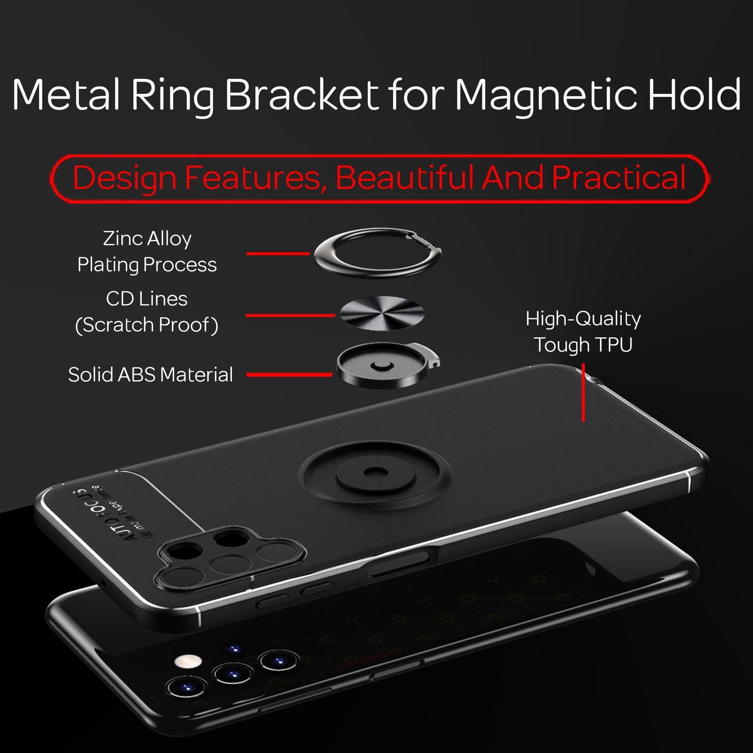 Für Samsung Galaxy A13 - Matt-Schwarze Ringhülle Standfunktion Case Schwarz NALIA Protective Hülle