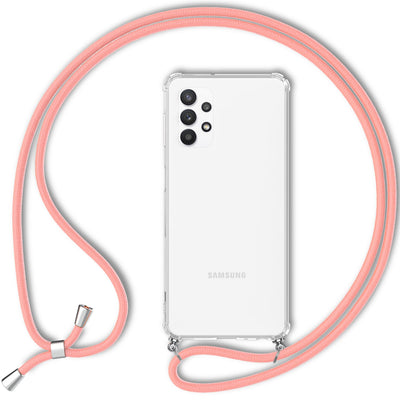 NALIA Handykette für Samsung Galaxy A13 / A13 5G – Transparentes Hybrid-Case & Band – HANGIT (Anti-Gelb Rückseite & Verstellbar) – Marke aus Berlin Pink NALIA Transparente Hülle