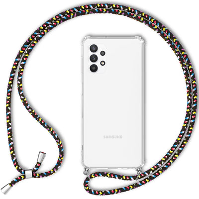 NALIA Handykette für Samsung Galaxy A13 / A13 5G – Transparentes Hybrid-Case & Band – HANGIT (Anti-Gelb Rückseite & Verstellbar) – Marke aus Berlin Schwarz Bunt NALIA Transparente Hülle