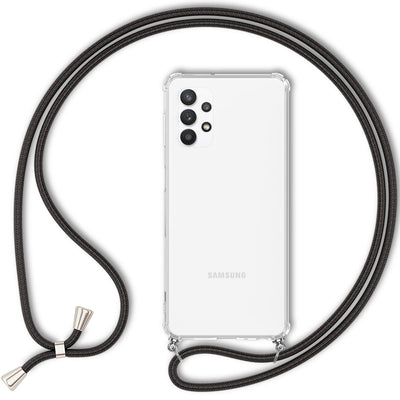NALIA Handykette für Samsung Galaxy A13 / A13 5G – Transparentes Hybrid-Case & Band – HANGIT (Anti-Gelb Rückseite & Verstellbar) – Marke aus Berlin Schwarz NALIA Transparente Hülle