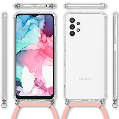 NALIA Handykette für Samsung Galaxy A13 / A13 5G – Transparentes Hybrid-Case & Band – HANGIT (Anti-Gelb Rückseite & Verstellbar) – Marke aus Berlin Pink NALIA Transparente Hülle