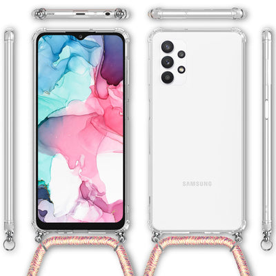 NALIA Handykette für Samsung Galaxy A13 / A13 5G – Transparentes Hybrid-Case & Band – HANGIT (Anti-Gelb Rückseite & Verstellbar) – Marke aus Berlin Regenbogen NALIA Transparente Hülle