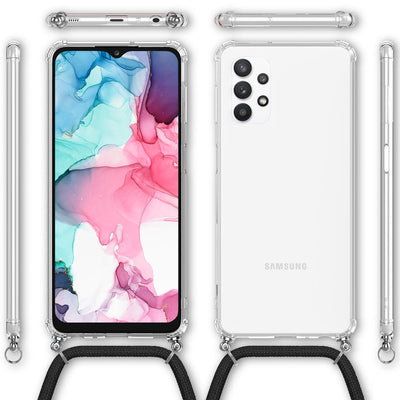 NALIA Handykette für Samsung Galaxy A13 / A13 5G – Transparentes Hybrid-Case & Band – HANGIT (Anti-Gelb Rückseite & Verstellbar) – Marke aus Berlin Schwarz NALIA Transparente Hülle