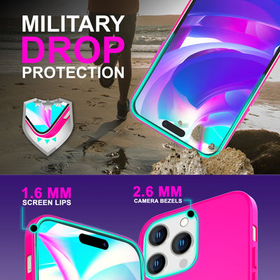 NALIA Neon Silikonhülle für iPhone 14 Pro – Soft-Touch & Signal-Neon – NEONSHOCK (Matte Schutzhülle) – Marke aus Berlin Pink NALIA Neon Hülle