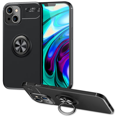 NALIA Ringhülle für iPhone 14 Plus – Ring-Ständer 360° & für Magnet-Halter – GRIP360 (Mattiertes Silikon Case) – Marke aus Berlin Schwarz NALIA Protective Hülle