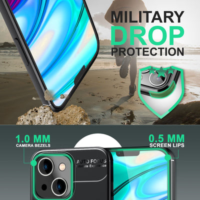 NALIA Ringhülle für iPhone 14 Plus – Ring-Ständer 360° & für Magnet-Halter – GRIP360 (Mattiertes Silikon Case) – Marke aus Berlin Schwarz NALIA Protective Hülle