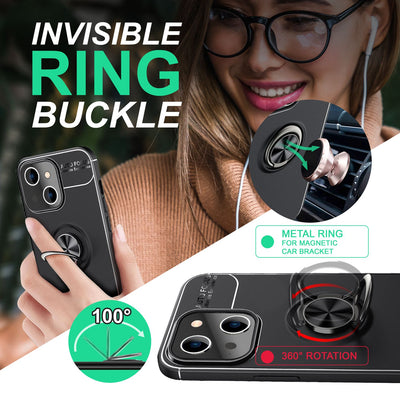 NALIA Ringhülle für iPhone 14 Plus – Ring-Ständer 360° & für Magnet-Halter – GRIP360 (Mattiertes Silikon Case) – Marke aus Berlin Schwarz NALIA Protective Hülle