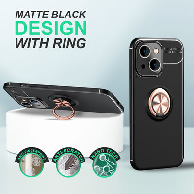 NALIA Ringhülle für iPhone 14 Plus – Ring-Ständer 360° & für Magnet-Halter – GRIP360 (Mattiertes Silikon Case) – Marke aus Berlin Rose Gold NALIA Protective Hülle