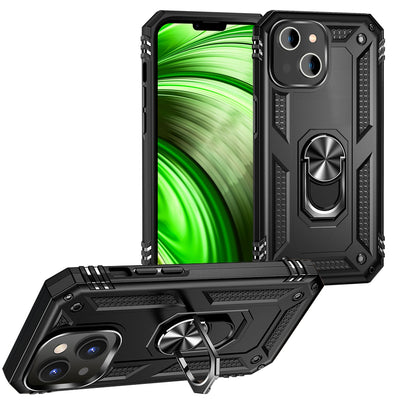 NALIA Panzerhülle für iPhone 14 – Ring-Ständer 360° & Magnet-Halterung Kompatibel – RINGDEFEND (Stoßfestes Outdoor Case) – Marke aus Berlin Schwarz NALIA Protective Hülle