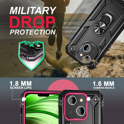 NALIA Panzerhülle für iPhone 14 – Ring-Ständer 360° & Magnet-Halterung Kompatibel – RINGDEFEND (Stoßfestes Outdoor Case) – Marke aus Berlin Schwarz NALIA Protective Hülle
