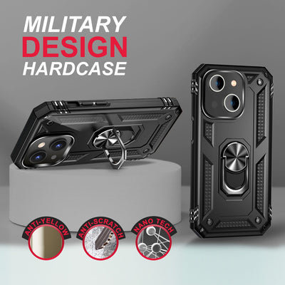 NALIA Panzerhülle für iPhone 14 – Ring-Ständer 360° & Magnet-Halterung Kompatibel – RINGDEFEND (Stoßfestes Outdoor Case) – Marke aus Berlin Schwarz NALIA Protective Hülle
