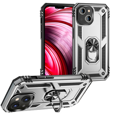 NALIA Panzerhülle für iPhone 14 – Ring-Ständer 360° & Magnet-Halterung Kompatibel – RINGDEFEND (Stoßfestes Outdoor Case) – Marke aus Berlin Silber NALIA Protective Hülle