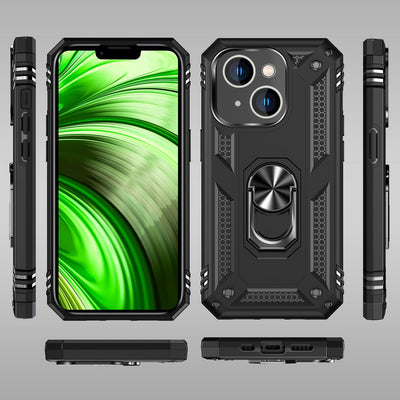 NALIA Panzerhülle für iPhone 14 Plus – Ring-Ständer 360° & Magnet-Halterung Kompatibel – RINGDEFEND (Stoßfestes Outdoor Case) – Marke aus Berlin Schwarz NALIA Protective Hülle