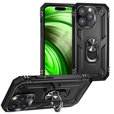 NALIA Panzerhülle für iPhone 14 Pro – Ring-Ständer 360° & Magnet-Halterung Kompatibel – RINGDEFEND (Stoßfestes Outdoor Case) – Marke aus Berlin Schwarz NALIA Protective Hülle