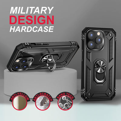 NALIA Panzerhülle für iPhone 14 Pro – Ring-Ständer 360° & Magnet-Halterung Kompatibel – RINGDEFEND (Stoßfestes Outdoor Case) – Marke aus Berlin Schwarz NALIA Protective Hülle