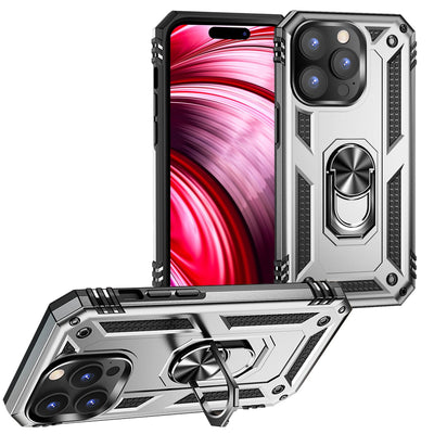NALIA Panzerhülle für iPhone 14 Pro – Ring-Ständer 360° & Magnet-Halterung Kompatibel – RINGDEFEND (Stoßfestes Outdoor Case) – Marke aus Berlin Silber NALIA Protective Hülle