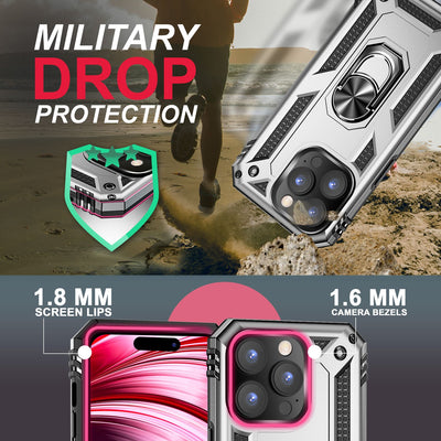 NALIA Panzerhülle für iPhone 14 Pro – Ring-Ständer 360° & Magnet-Halterung Kompatibel – RINGDEFEND (Stoßfestes Outdoor Case) – Marke aus Berlin Silber NALIA Protective Hülle
