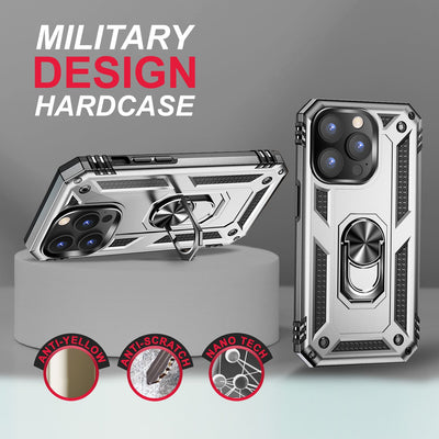 NALIA Panzerhülle für iPhone 14 Pro – Ring-Ständer 360° & Magnet-Halterung Kompatibel – RINGDEFEND (Stoßfestes Outdoor Case) – Marke aus Berlin Silber NALIA Protective Hülle