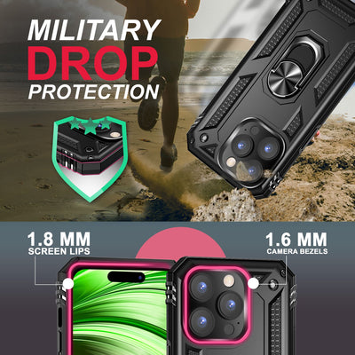 NALIA Panzerhülle für iPhone 14 Pro Max – Ring-Ständer 360° & Magnet-Halterung Kompatibel – RINGDEFEND (Stoßfestes Outdoor Case) – Marke aus Berlin Schwarz NALIA Outdoor Hülle