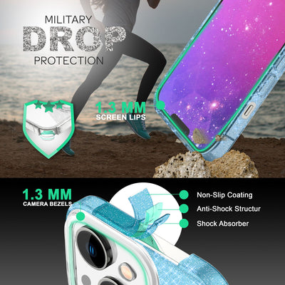 NALIA Glitzerhülle für iPhone 14 Plus – Funkelnder Glitzer-Look & Grip – SHINEPOP (Silikon Case) – Marke aus Berlin Blau NALIA Protective Hülle
