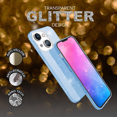 NALIA Glitzerhülle für iPhone 14 Plus – Funkelnder Glitzer-Look & Grip – SHINEPOP (Silikon Case) – Marke aus Berlin Blau NALIA Protective Hülle