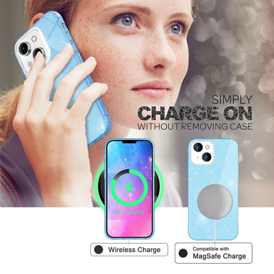 NALIA Glitzerhülle für iPhone 14 Plus – Funkelnder Glitzer-Look & Grip – SHINEPOP (Silikon Case) – Marke aus Berlin Blau NALIA Protective Hülle