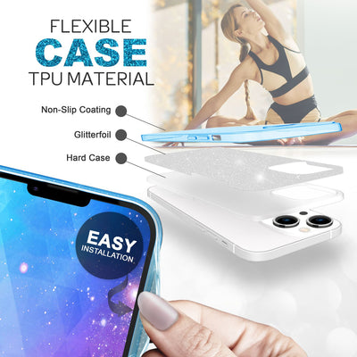 NALIA Glitzerhülle für iPhone 14 Plus – Funkelnder Glitzer-Look & Grip – SHINEPOP (Silikon Case) – Marke aus Berlin Blau NALIA Protective Hülle