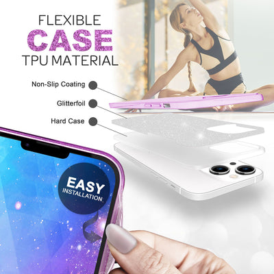 NALIA Glitzerhülle für iPhone 14 Plus – Funkelnder Glitzer-Look & Grip – SHINEPOP (Silikon Case) – Marke aus Berlin Lila NALIA Protective Hülle