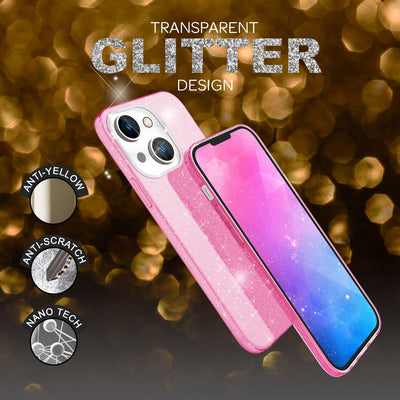 NALIA Glitzerhülle für iPhone 14 Plus – Funkelnder Glitzer-Look & Grip – SHINEPOP (Silikon Case) – Marke aus Berlin Pink NALIA Protective Hülle