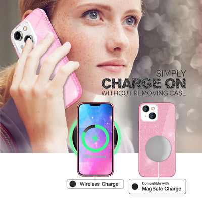 NALIA Glitzerhülle für iPhone 14 Plus – Funkelnder Glitzer-Look & Grip – SHINEPOP (Silikon Case) – Marke aus Berlin Pink NALIA Protective Hülle