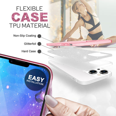 NALIA Glitzerhülle für iPhone 14 Plus – Funkelnder Glitzer-Look & Grip – SHINEPOP (Silikon Case) – Marke aus Berlin Pink NALIA Protective Hülle