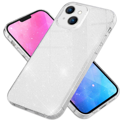 NALIA Glitzerhülle für iPhone 14 Plus – Funkelnder Glitzer-Look & Grip – SHINEPOP (Silikon Case) – Marke aus Berlin Silber NALIA Protective Hülle