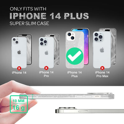 NALIA Glitzerhülle für iPhone 14 Plus – Funkelnder Glitzer-Look & Grip – SHINEPOP (Silikon Case) – Marke aus Berlin Silber NALIA Protective Hülle
