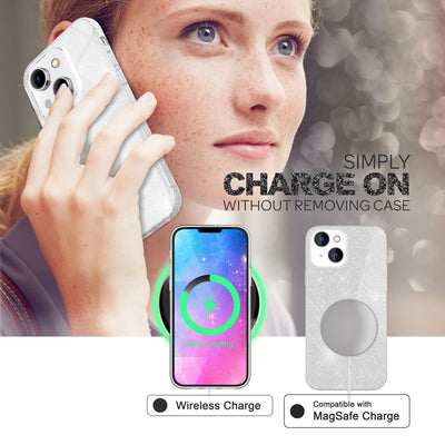 NALIA Glitzerhülle für iPhone 14 Plus – Funkelnder Glitzer-Look & Grip – SHINEPOP (Silikon Case) – Marke aus Berlin Silber NALIA Protective Hülle