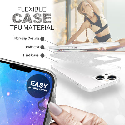 NALIA Glitzerhülle für iPhone 14 Plus – Funkelnder Glitzer-Look & Grip – SHINEPOP (Silikon Case) – Marke aus Berlin Silber NALIA Protective Hülle