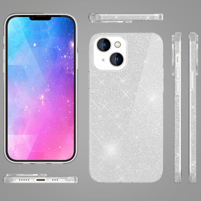 NALIA Glitzerhülle für iPhone 14 Plus – Funkelnder Glitzer-Look & Grip – SHINEPOP (Silikon Case) – Marke aus Berlin Silber NALIA Protective Hülle