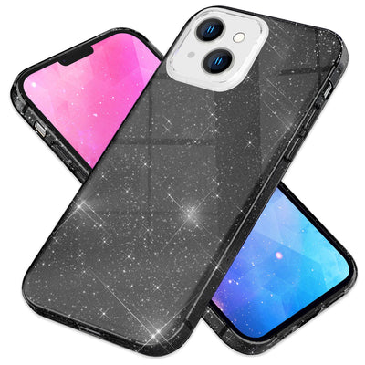 NALIA Glitzerhülle für iPhone 14 Plus – Funkelnder Glitzer-Look & Grip – SHINEPOP (Silikon Case) – Marke aus Berlin Schwarz NALIA Protective Hülle