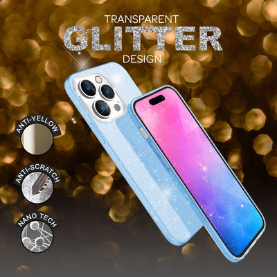NALIA Glitzerhülle für iPhone 14 Pro – Funkelnder Glitzer-Look & Grip – SHINEPOP (Silikon Case) – Marke aus Berlin Blau NALIA Protective Hülle