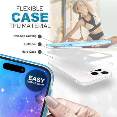 NALIA Glitzerhülle für iPhone 14 Pro – Funkelnder Glitzer-Look & Grip – SHINEPOP (Silikon Case) – Marke aus Berlin Blau NALIA Protective Hülle
