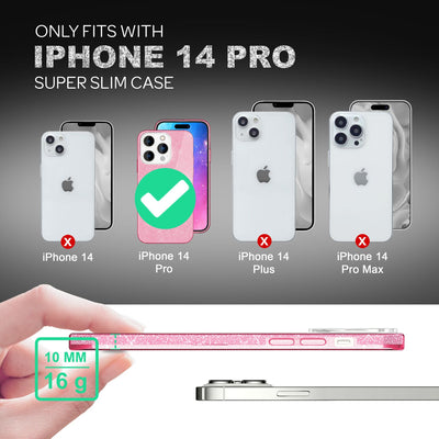 NALIA Glitzerhülle für iPhone 14 Pro – Funkelnder Glitzer-Look & Grip – SHINEPOP (Silikon Case) – Marke aus Berlin Pink NALIA Protective Hülle