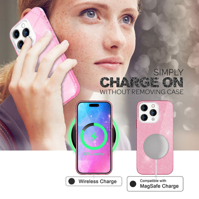 NALIA Glitzerhülle für iPhone 14 Pro – Funkelnder Glitzer-Look & Grip – SHINEPOP (Silikon Case) – Marke aus Berlin Pink NALIA Protective Hülle