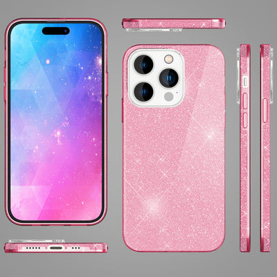 NALIA Glitzerhülle für iPhone 14 Pro – Funkelnder Glitzer-Look & Grip – SHINEPOP (Silikon Case) – Marke aus Berlin Pink NALIA Protective Hülle