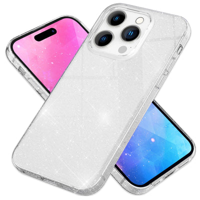 NALIA Glitzerhülle für iPhone 14 Pro – Funkelnder Glitzer-Look & Grip – SHINEPOP (Silikon Case) – Marke aus Berlin Silber NALIA Protective Hülle